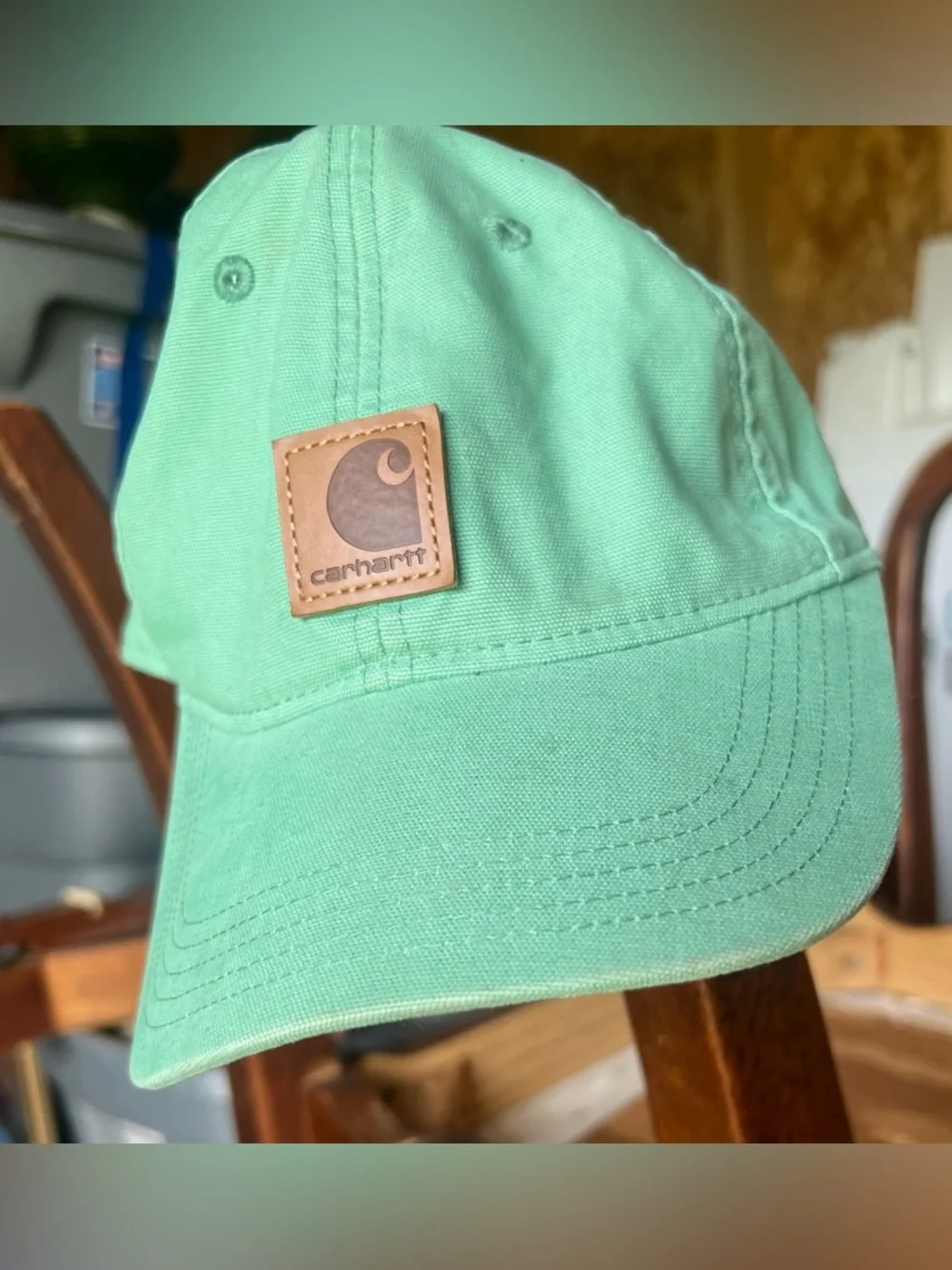 Carhartt Seafoam Green Canvas Baseball Hat Classic Brown Patch Adjustable Velcro